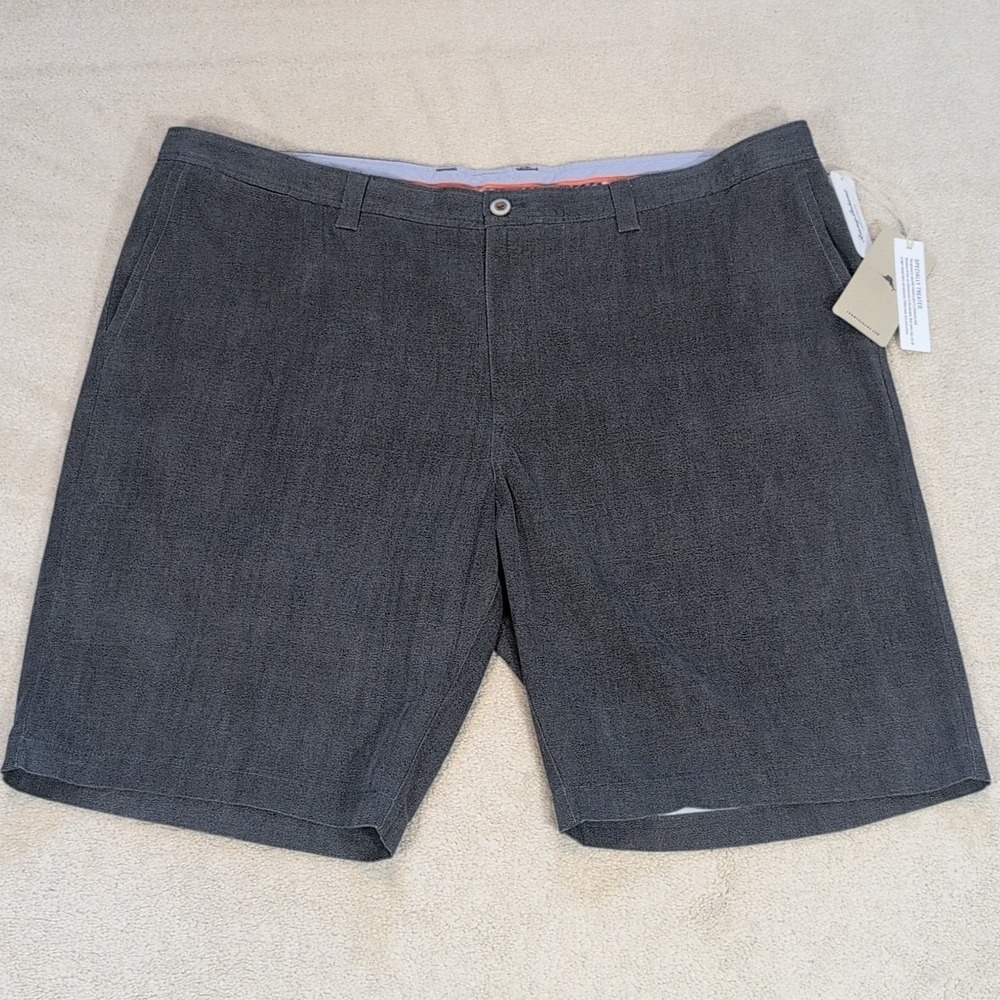 Tommy Bahama Havana Herringbone Chino Shorts Mens 44 Silk Blend Ink Gray NWT